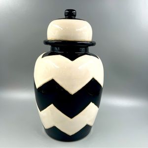 Nate Berkus Retired Chevron Black and White Vase Urn Ceramic With Lid